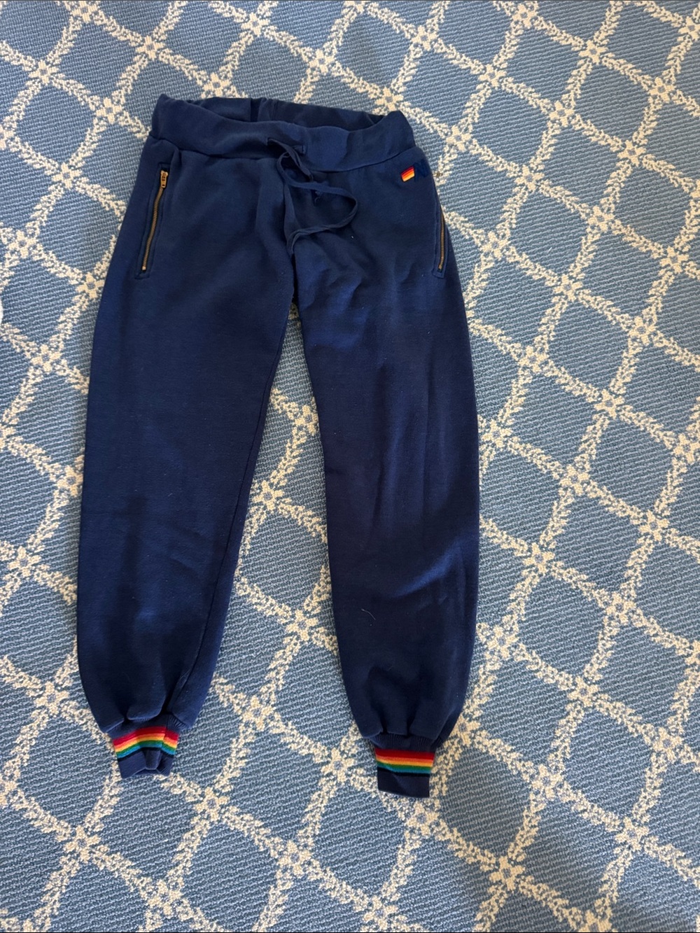 Aviator Nation Navy Joggers with Rainbow Cuff